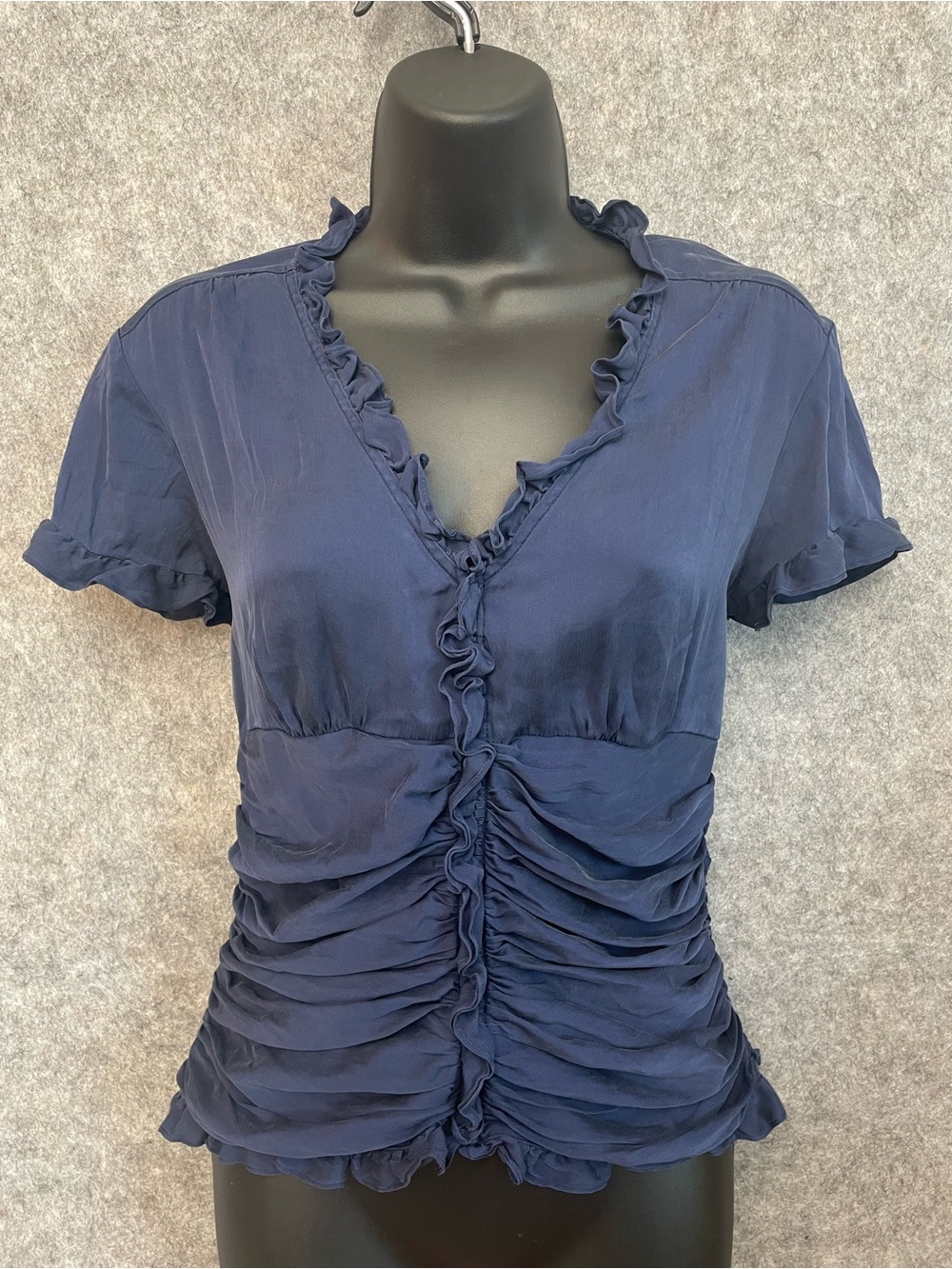Y2K Going Out Ruched Ruffled Silk Blend Top Boho Feminine Romantic Size S